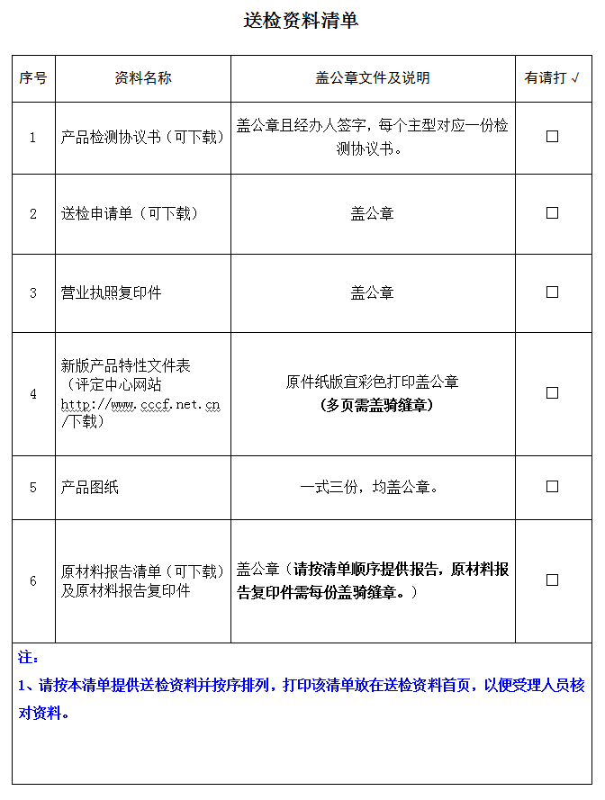 防火門(mén)閉門(mén)器產(chǎn)品認(rèn)證型式試驗(yàn)業(yè)務(wù)受理送檢資料清單（廣東所）